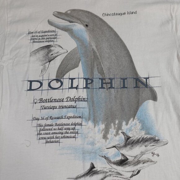 Vintage Bottlenose Dolphin Shirt Medium White Chincoteague Island - Picture 1 of 7